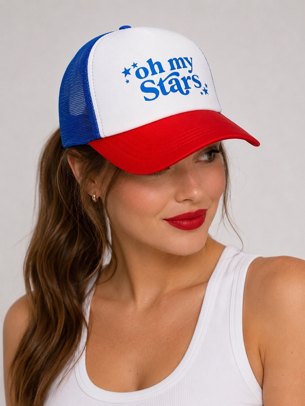 Oh My Stars Fourth of July Trucker Hat - Red White Blue Mesh USA Baseball Hat 🇺🇸